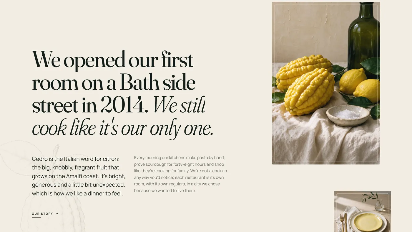 Editorial type on the Cedro homepage concept