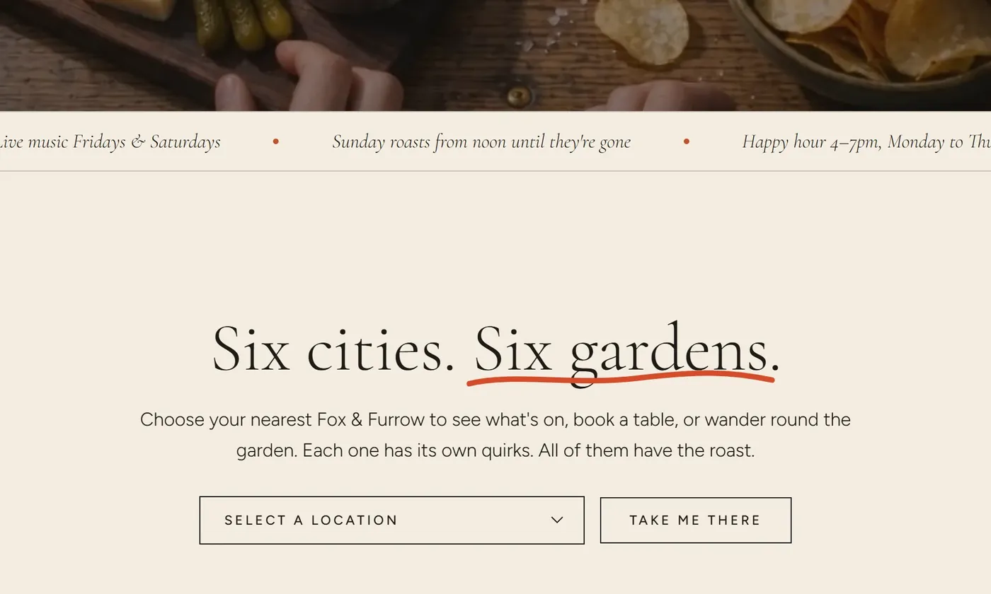 The Fox & Furrow location chooser